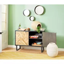 Online Kirklands Home Natural Wood Mosaic Paneling Cabinet