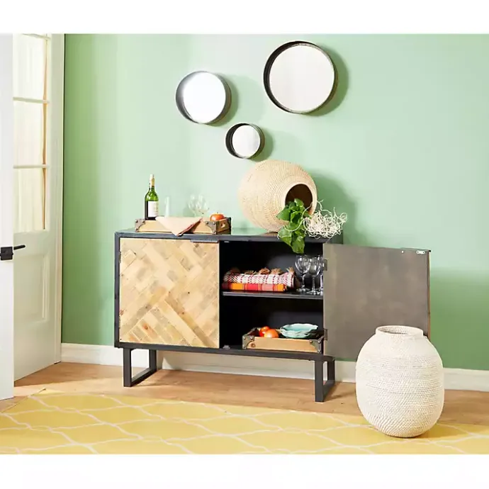 Online Kirklands Home Natural Wood Mosaic Paneling Cabinet