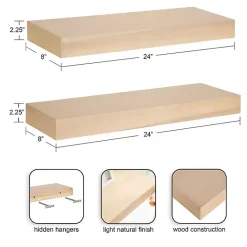 Clearance Kirklands Home Natural Wood 2-pc. Floating Shelves, 24 in.