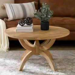 Outlet Kirklands Home Natural Wood Round Dori Coffee Table Tan