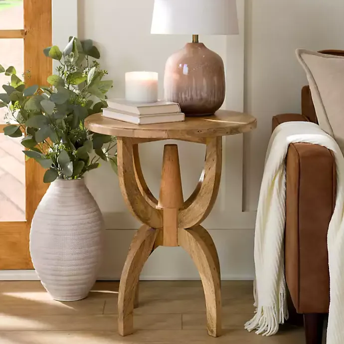 Sale Kirklands Home Natural Wood Round Dori Side Table Tan