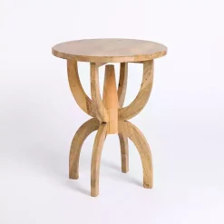 Sale Kirklands Home Natural Wood Round Dori Side Table Tan