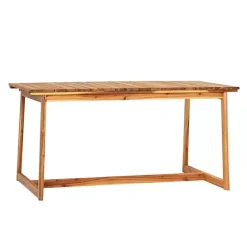 Online Kirklands Home Natural Wood Slatted Box Leg Outdoor Dining Table Tan
