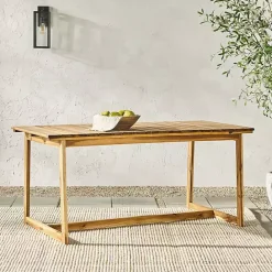 Online Kirklands Home Natural Wood Slatted Box Leg Outdoor Dining Table Tan