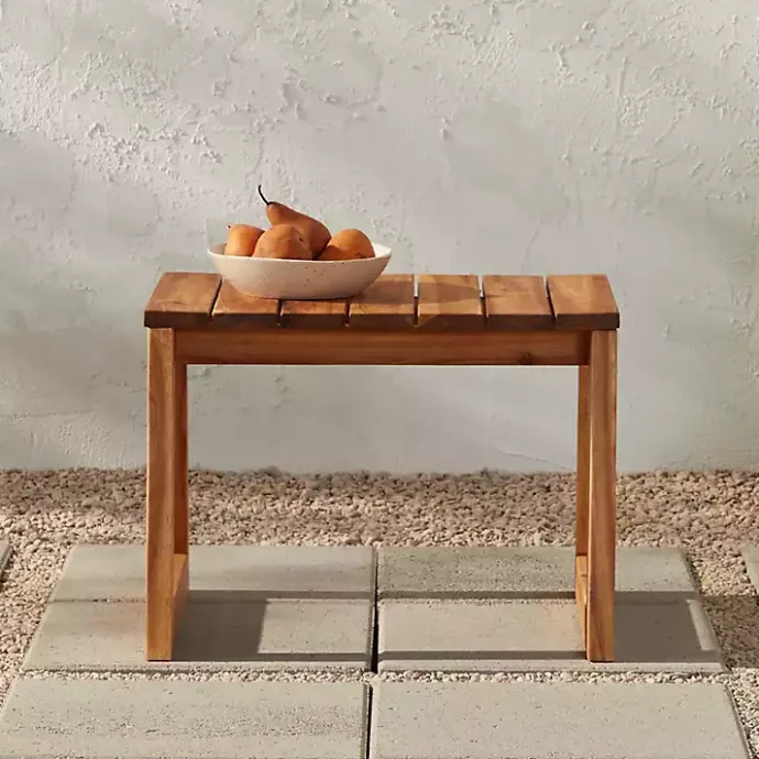 Hot Kirklands Home Natural Wood Slatted Box Leg Outdoor Side Table Tan