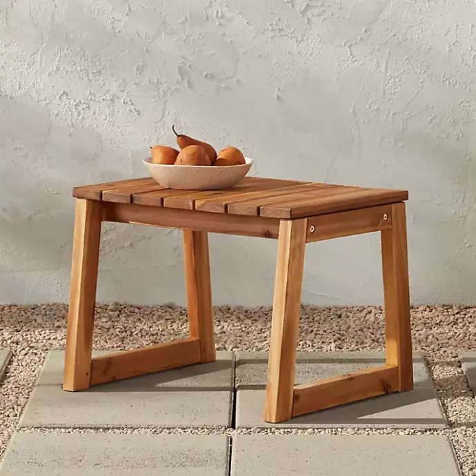 Hot Kirklands Home Natural Wood Slatted Box Leg Outdoor Side Table Tan