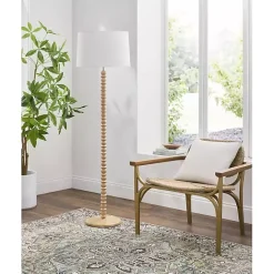 Clearance Kirklands Home Natural Wood Spindle Paduak Floor Lamp Tan