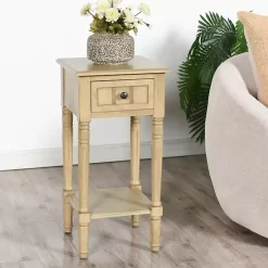 Discount Kirklands Home Natural Wood Square Hampton Accent Table Tan