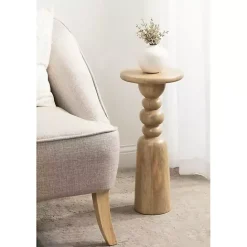 Discount Kirklands Home Natural Wood Tirollo Accent Table Tan