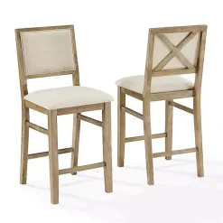 Best Kirklands Home Natural Wood Upholstered Counter Stools, Set of 2 Tan