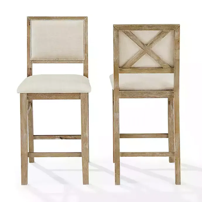 Best Kirklands Home Natural Wood Upholstered Counter Stools, Set of 2 Tan