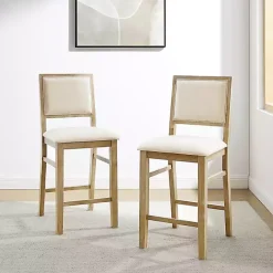 Best Kirklands Home Natural Wood Upholstered Counter Stools, Set of 2 Tan