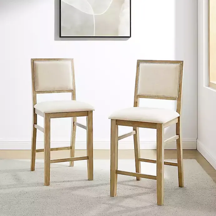 Best Kirklands Home Natural Wood Upholstered Counter Stools, Set of 2 Tan