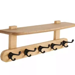 Clearance Kirklands Home Natural Wood Wall Shelf with Hooks