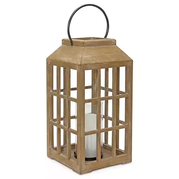 Online Kirklands Home Natural Wood Windowpane Lantern, 22 in. Tan