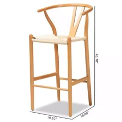 New Kirklands Home Natural Wood Woven Yarn Seat Bar Stools, Set of 2 Tan