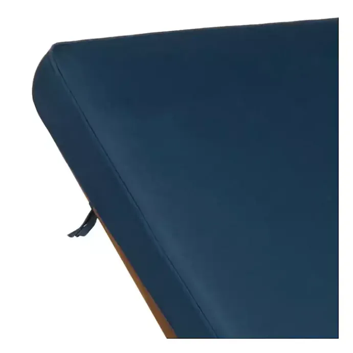 New Kirklands Home Natural Wooden Chaise with Table and Navy Cushion Blue