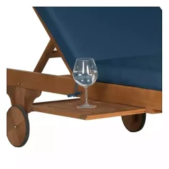 New Kirklands Home Natural Wooden Chaise with Table and Navy Cushion Blue