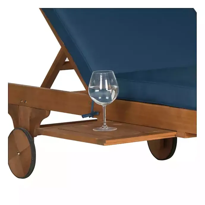 New Kirklands Home Natural Wooden Chaise with Table and Navy Cushion Blue