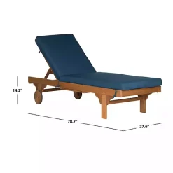 New Kirklands Home Natural Wooden Chaise with Table and Navy Cushion Blue