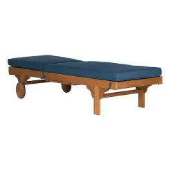 New Kirklands Home Natural Wooden Chaise with Table and Navy Cushion Blue