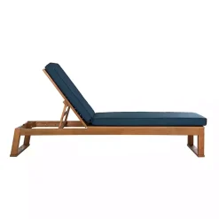 Best Kirklands Home Natural Wooden Chaise with Navy Cushion Blue