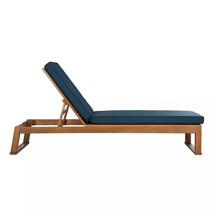Best Kirklands Home Natural Wooden Chaise with Navy Cushion Blue