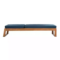 Best Kirklands Home Natural Wooden Chaise with Navy Cushion Blue