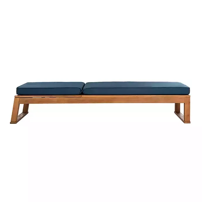 Best Kirklands Home Natural Wooden Chaise with Navy Cushion Blue