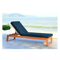 Best Kirklands Home Natural Wooden Chaise with Navy Cushion Blue