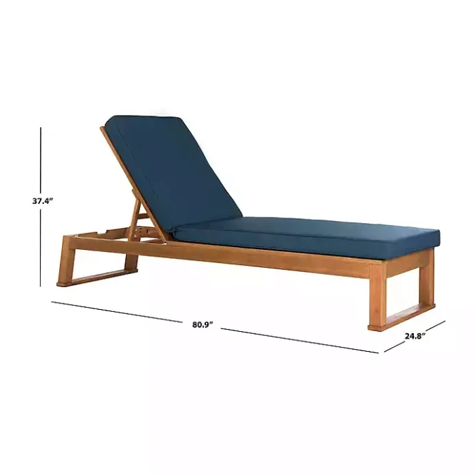 Best Kirklands Home Natural Wooden Chaise with Navy Cushion Blue