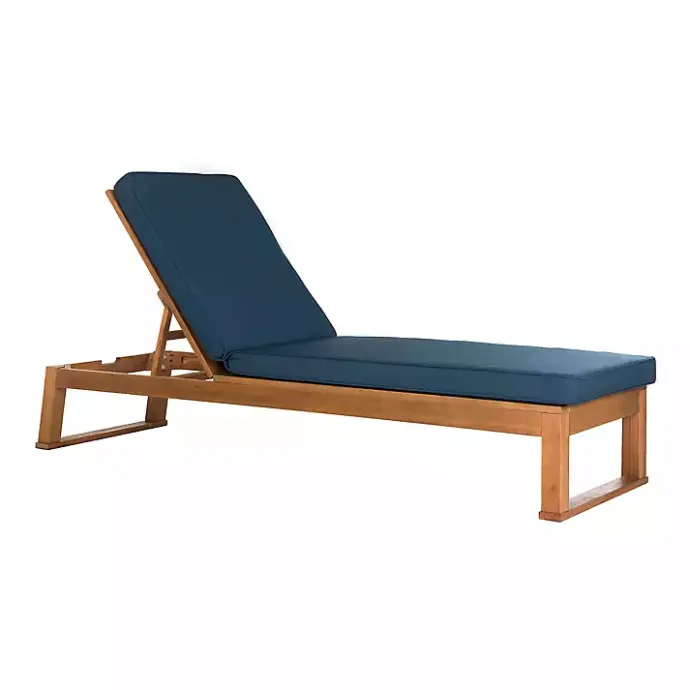 Best Kirklands Home Natural Wooden Chaise with Navy Cushion Blue