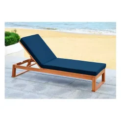 Best Kirklands Home Natural Wooden Chaise with Navy Cushion Blue