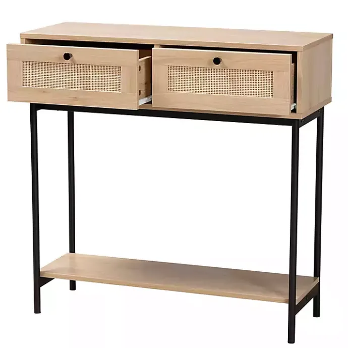 Sale Kirklands Home Natural Woven Rat 2-Drawer Console Table Tan