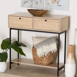 Sale Kirklands Home Natural Woven Rat 2-Drawer Console Table Tan