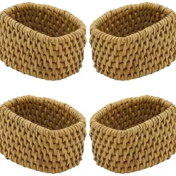 Hot Kirklands Home Natural Woven Rat Oval Napkin Rings, Set of 4 Tan