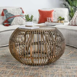 Hot Kirklands Home Natural Woven Rat Round Coffee Table Tan