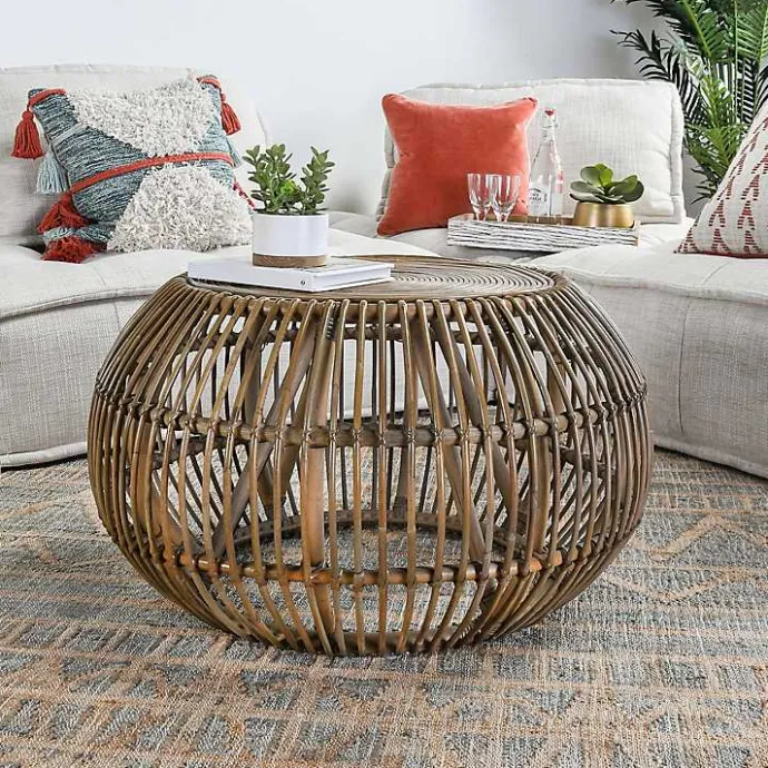 Hot Kirklands Home Natural Woven Rat Round Coffee Table Tan