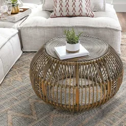 Hot Kirklands Home Natural Woven Rat Round Coffee Table Tan