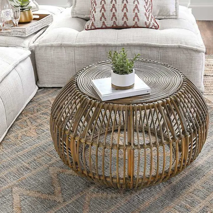 Hot Kirklands Home Natural Woven Rat Round Coffee Table Tan