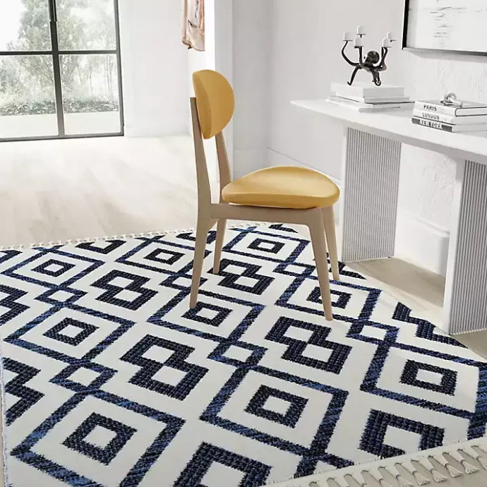 Best Kirklands Home Navy & White Diamond Trellis Area Rug, 8x10 Blue