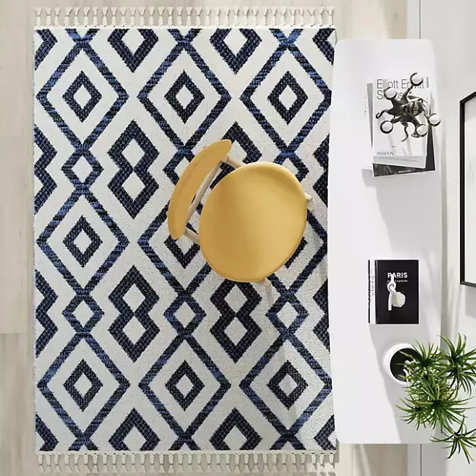 Best Kirklands Home Navy & White Diamond Trellis Area Rug, 8x10 Blue