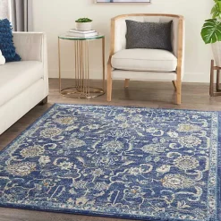 Best Kirklands Home Navy and Beige Botanical Area Rug, 5x7