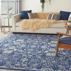 Best Kirklands Home Navy and Beige Botanical Area Rug, 7x9