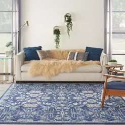 Best Kirklands Home Navy and Beige Botanical Area Rug, 7x9