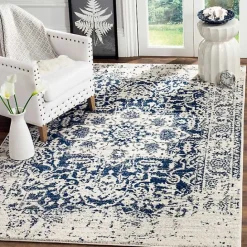 Best Kirklands Home Navy and Cream Madison Distressed Area Rug, 8x10