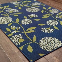 Sale Kirklands Home Navy and Green Floral Vine Outdoor Area Rug, 3x5