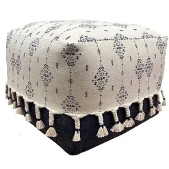 Kirklands Home Navy and Ivory Scandinavian Motif Pouf