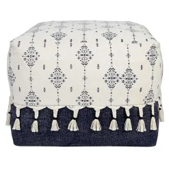 Kirklands Home Navy and Ivory Scandinavian Motif Pouf