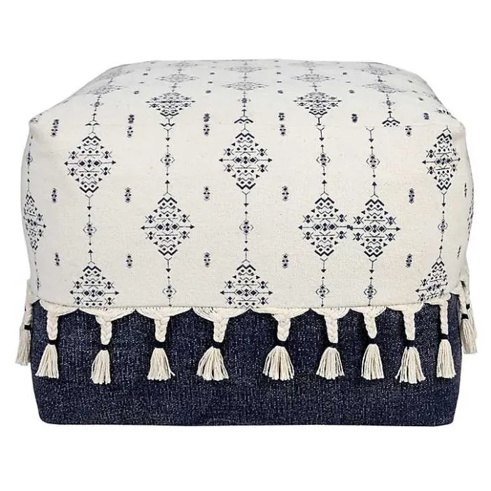 Kirklands Home Navy and Ivory Scandinavian Motif Pouf